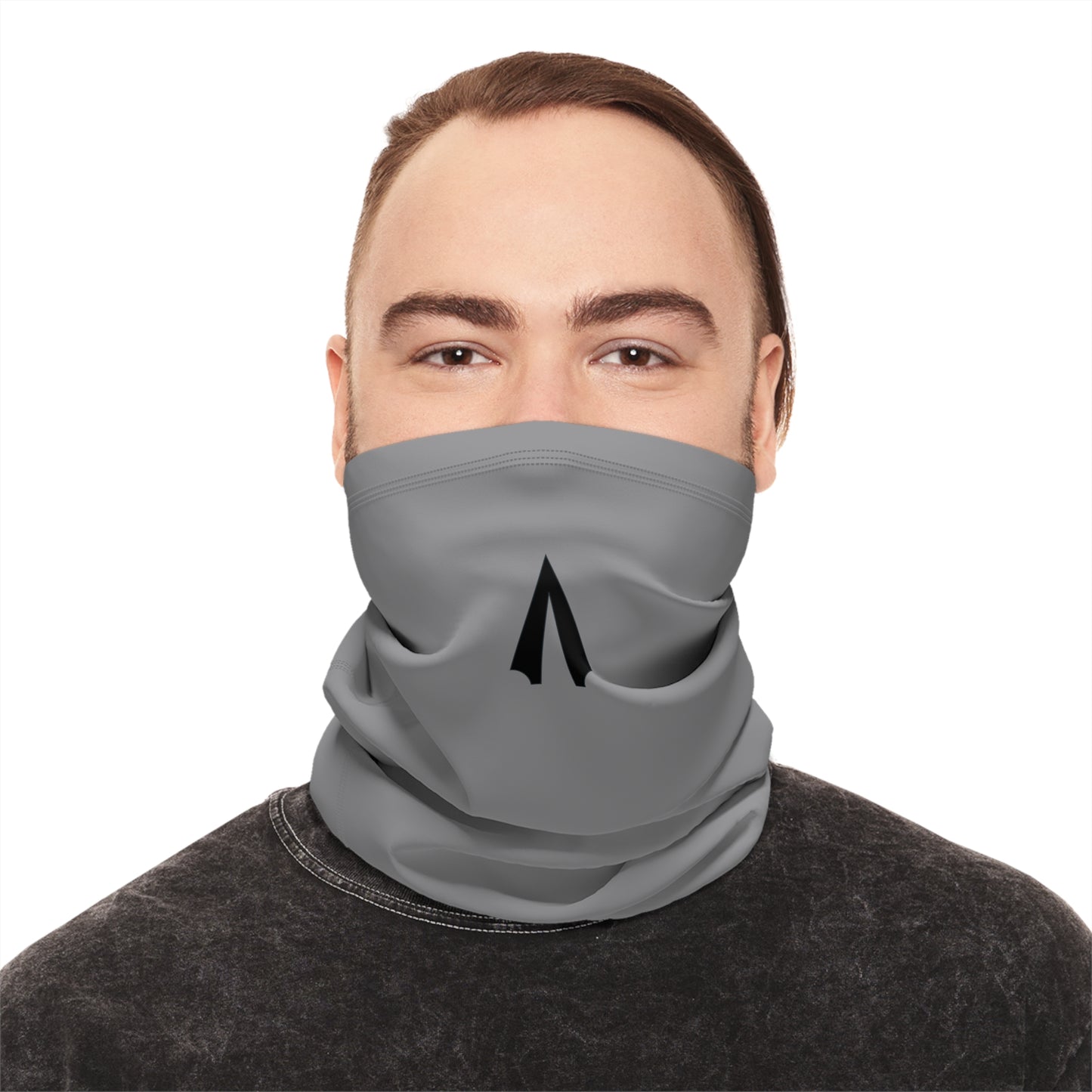 Grey Winter Neck Gaiter With Drawstring